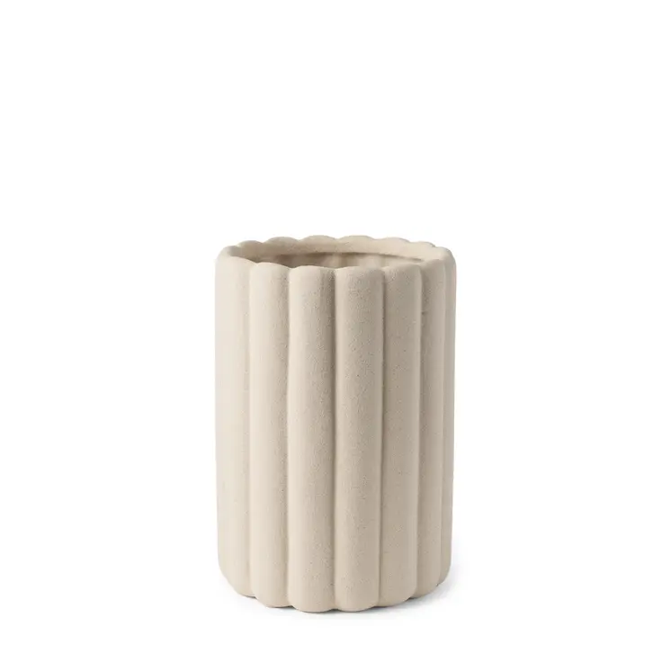 11" Beige Cylinder Ceramic Table Vase