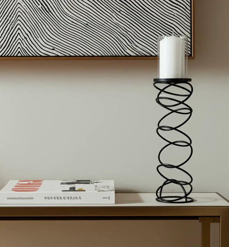 21" Black Geometric Glass And Metal Tabletop Pillar Candle Holder