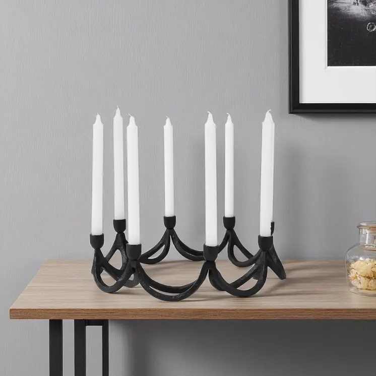 4" Black Abstract Metal Tabletop Candelabra Candle Holder
