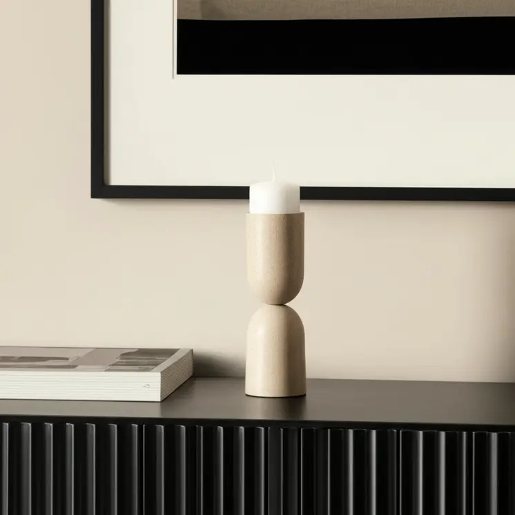 11" Beige Metal Tabletop Pillar Candle Holder