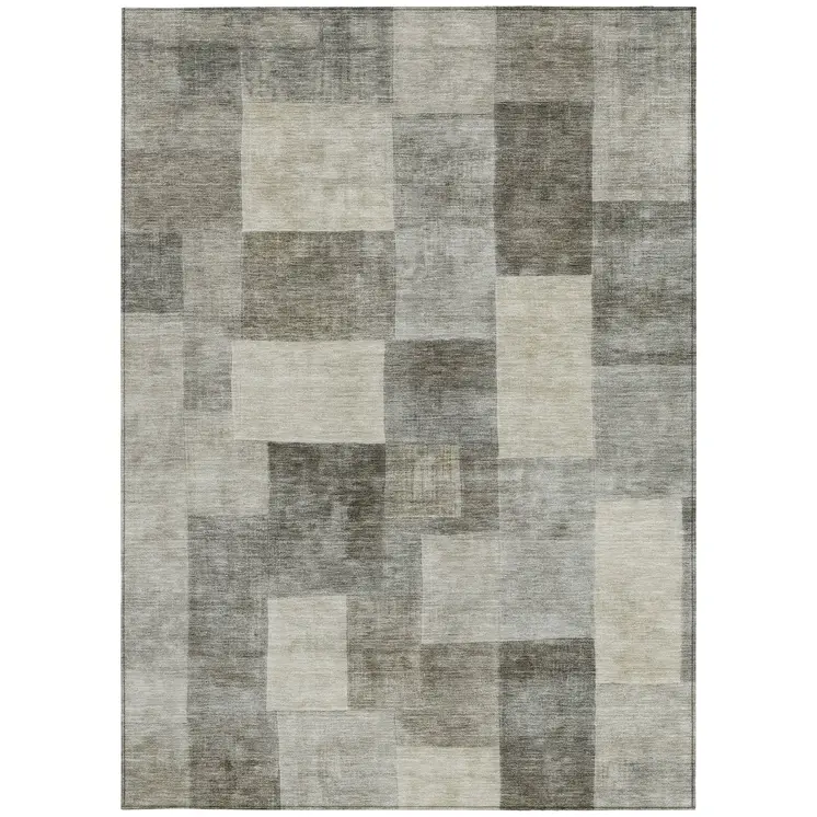 5' X 8' Taupe Geometric Washable Indoor Outdoor Area Rug