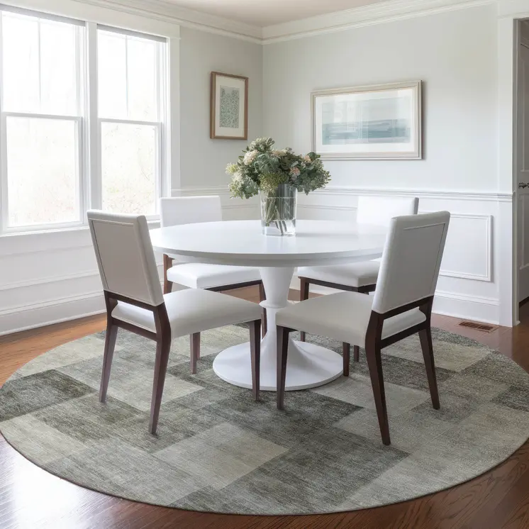 8' Taupe Round Geometric Washable Indoor Outdoor Area Rug