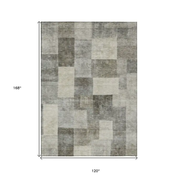 10' X 14' Taupe Geometric Washable Indoor Outdoor Area Rug