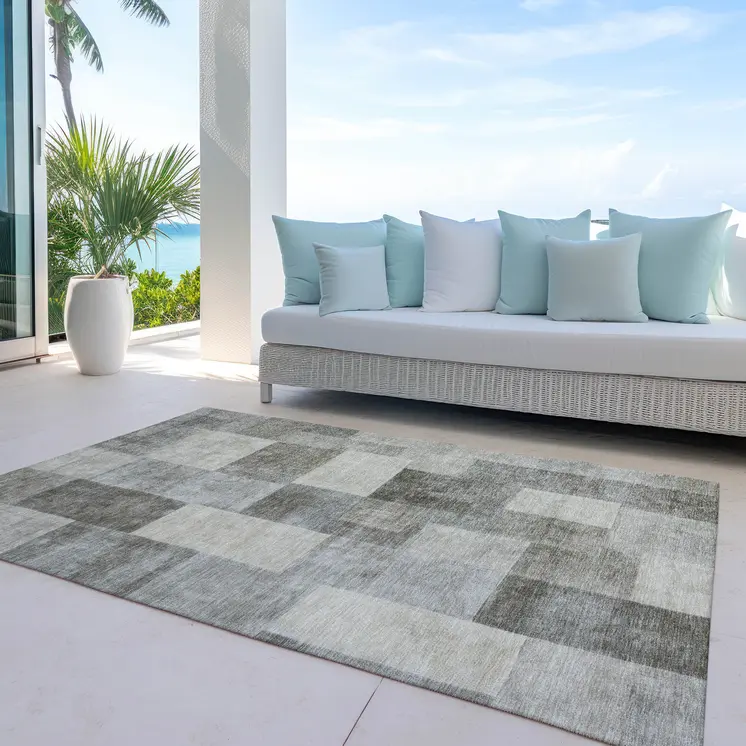 10' X 14' Taupe Geometric Washable Indoor Outdoor Area Rug