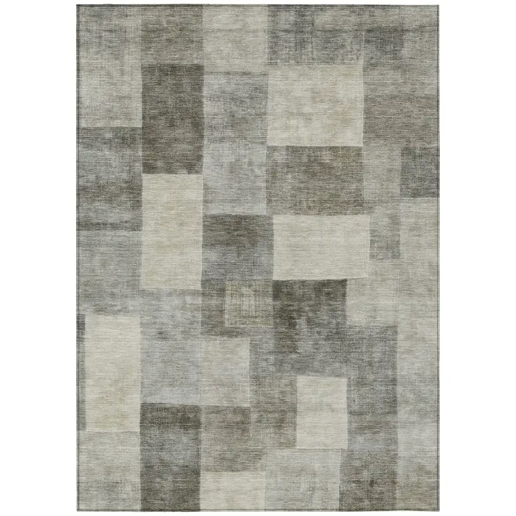 10' X 14' Taupe Geometric Washable Indoor Outdoor Area Rug