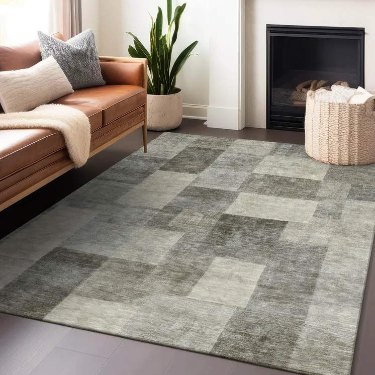 10' X 14' Taupe Geometric Washable Indoor Outdoor Area Rug