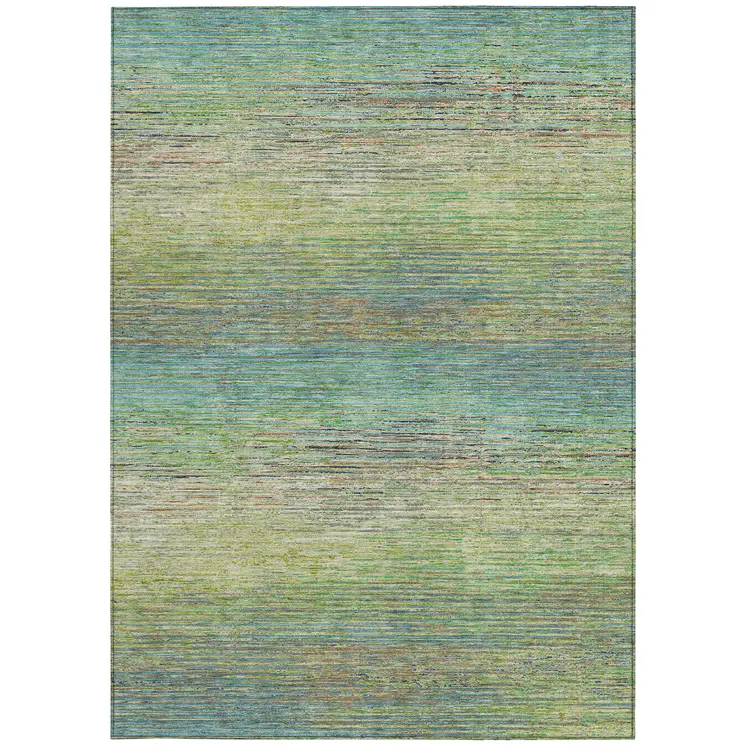 3' X 5' Artichoke Green Striped Washable Indoor Outdoor Area Rug