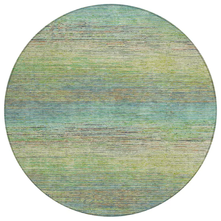 8' Artichoke Green Round Striped Washable Indoor Outdoor Area Rug