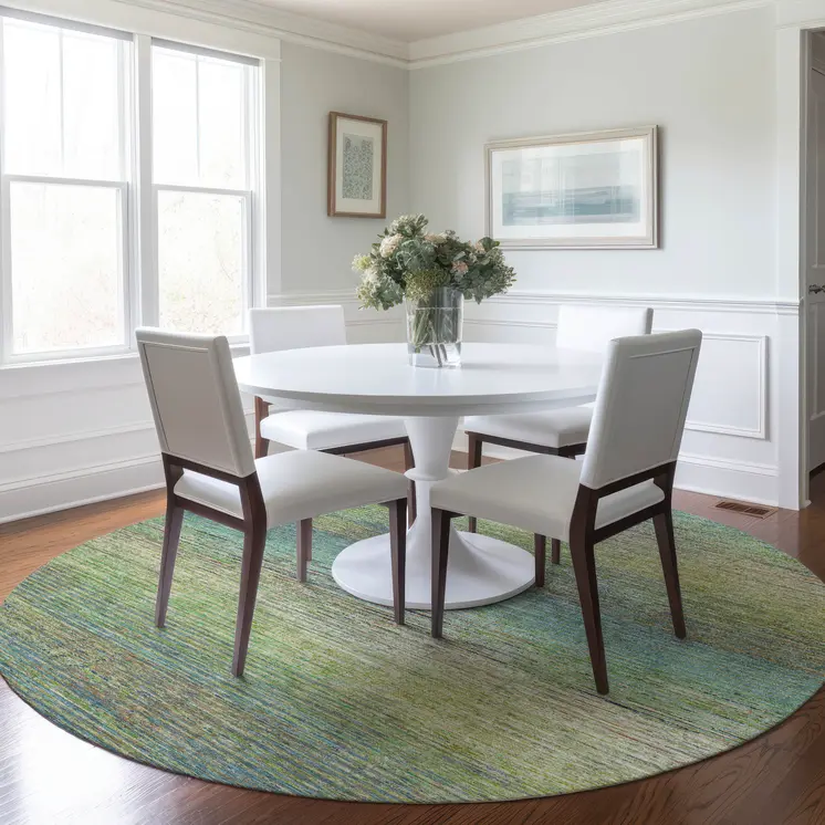 8' Artichoke Green Round Striped Washable Indoor Outdoor Area Rug