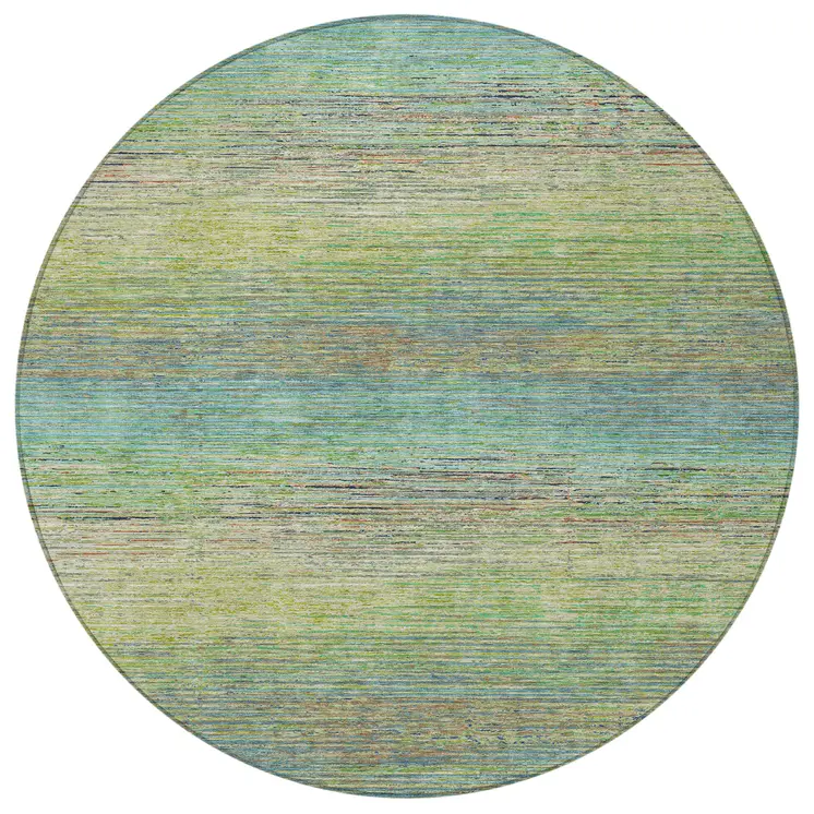8' Artichoke Green Round Striped Washable Indoor Outdoor Area Rug