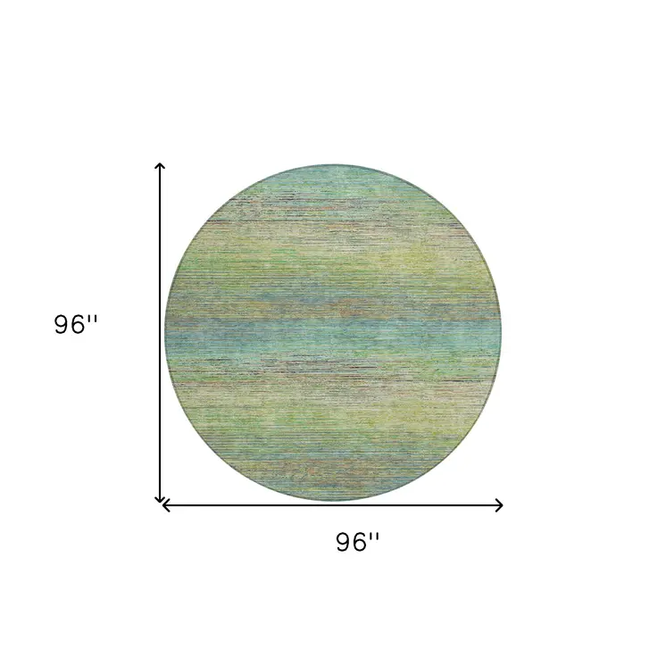 8' Artichoke Green Round Striped Washable Indoor Outdoor Area Rug