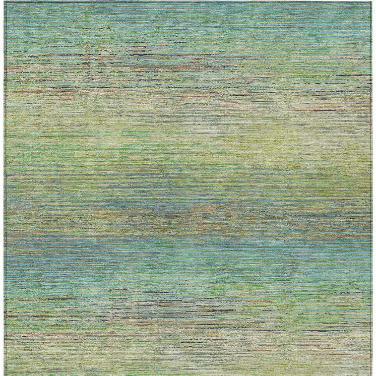 9' X 12' Artichoke Green Striped Washable Indoor Outdoor Area Rug
