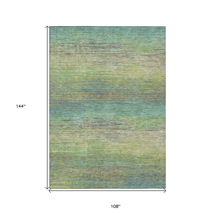 9' X 12' Artichoke Green Striped Washable Indoor Outdoor Area Rug