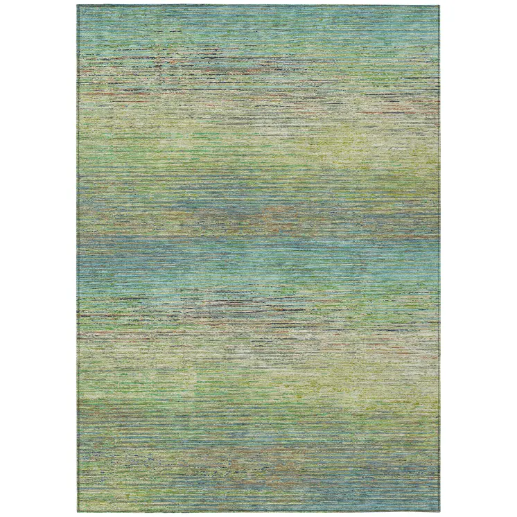 9' X 12' Artichoke Green Striped Washable Indoor Outdoor Area Rug