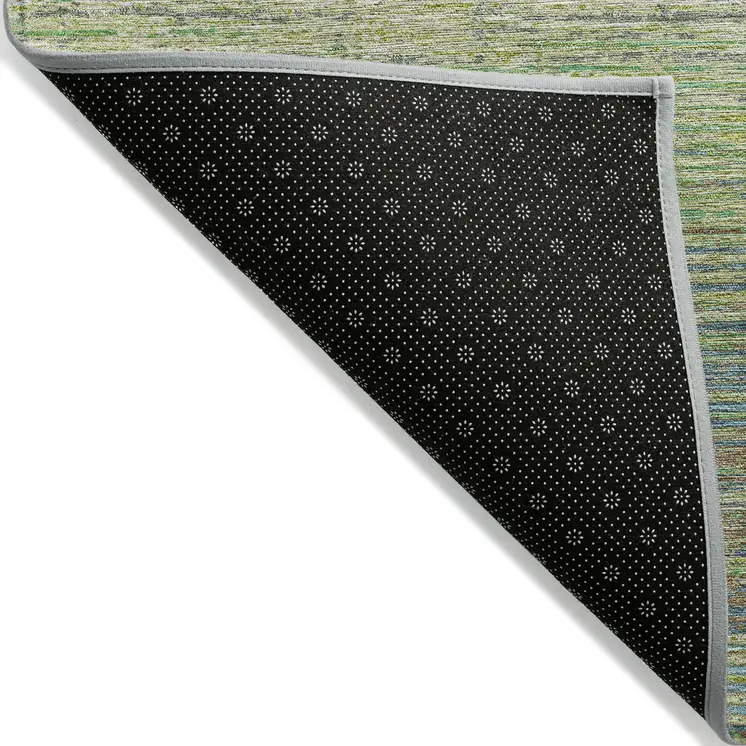 9' X 12' Artichoke Green Striped Washable Indoor Outdoor Area Rug