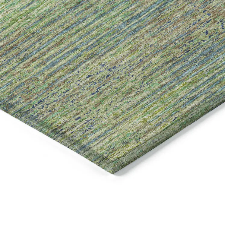 9' X 12' Artichoke Green Striped Washable Indoor Outdoor Area Rug