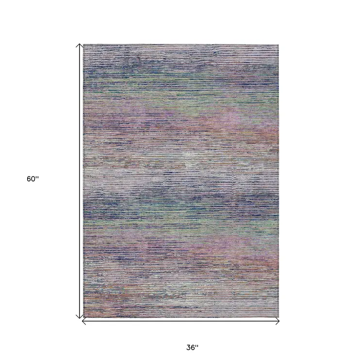 3' X 5' Blush Striped Washable Indoor Outdoor Area Rug