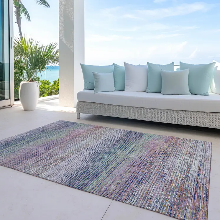 3' X 5' Blush Striped Washable Indoor Outdoor Area Rug