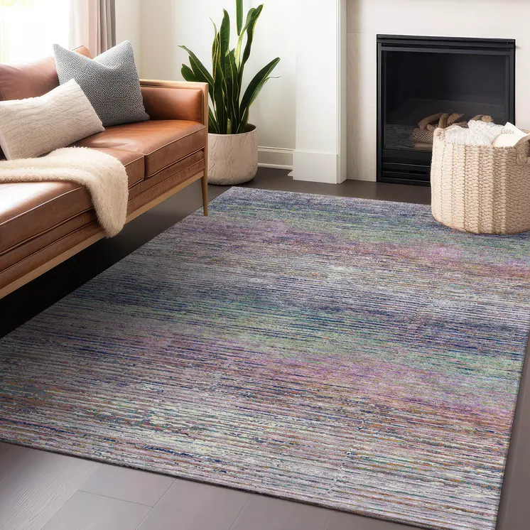 3' X 5' Blush Striped Washable Indoor Outdoor Area Rug