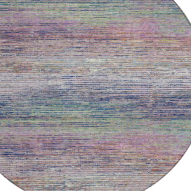 8' Blush Round Striped Washable Indoor Outdoor Area Rug