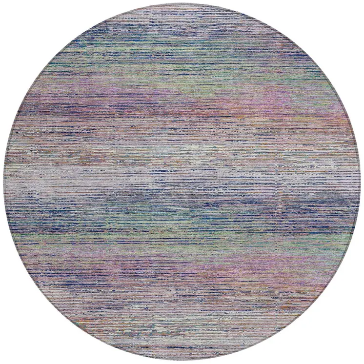 8' Blush Round Striped Washable Indoor Outdoor Area Rug
