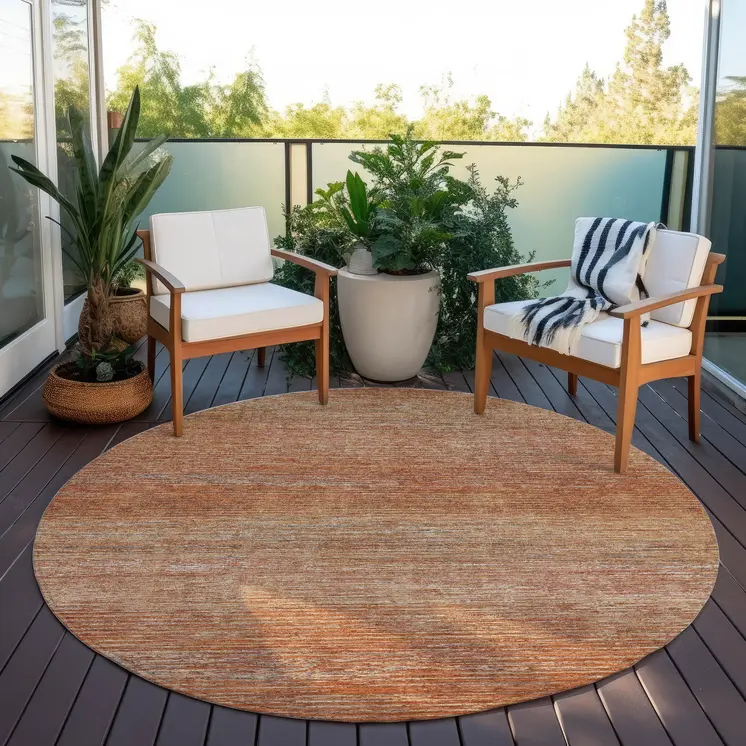 8' Copper Round Striped Washable Indoor Outdoor Area Rug
