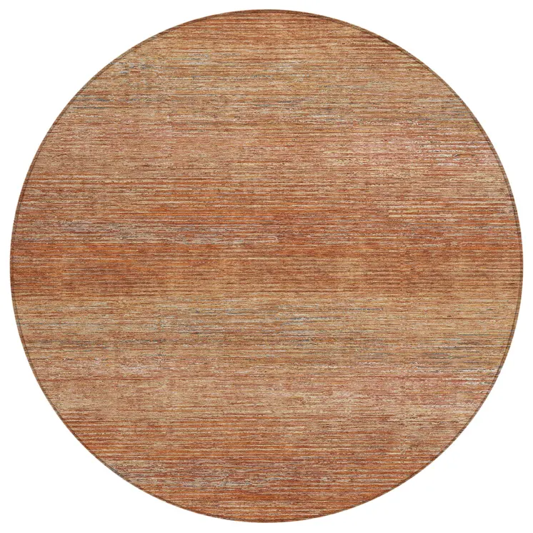 8' Copper Round Striped Washable Indoor Outdoor Area Rug