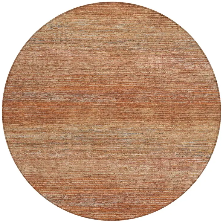 8' Copper Round Striped Washable Indoor Outdoor Area Rug