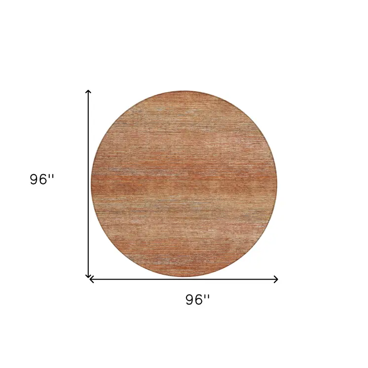 8' Copper Round Striped Washable Indoor Outdoor Area Rug