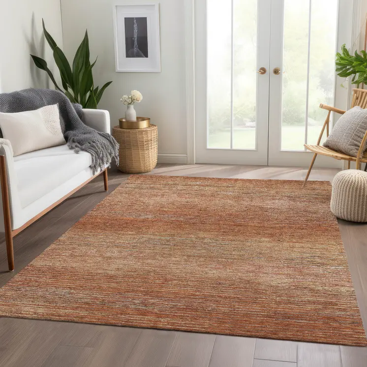 8' X 10' Copper Striped Washable Indoor Outdoor Area Rug
