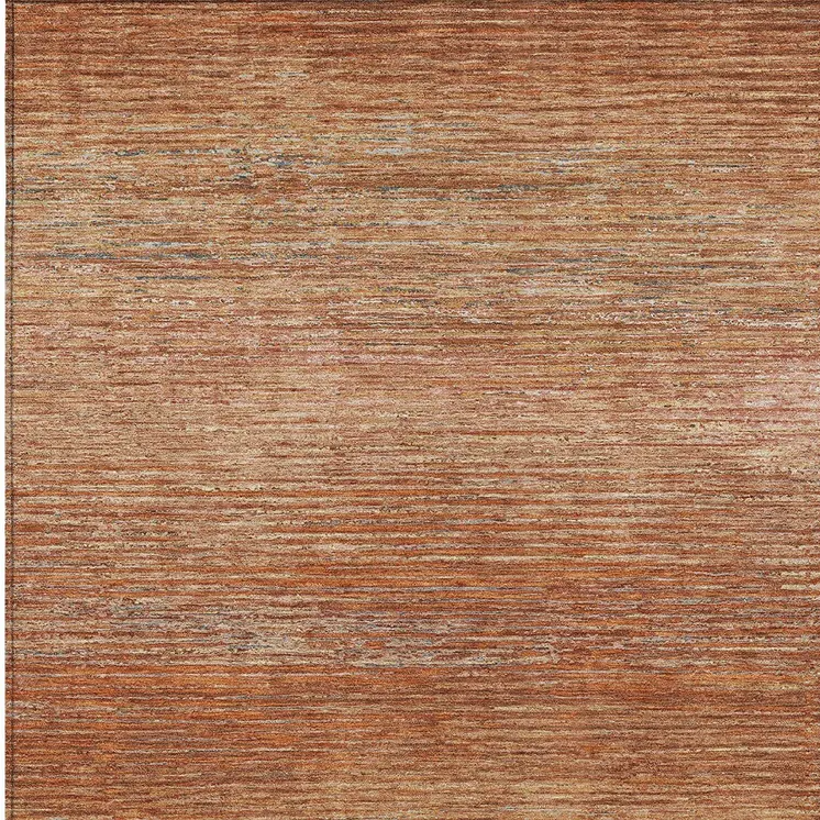 9' X 12' Copper Striped Washable Indoor Outdoor Area Rug