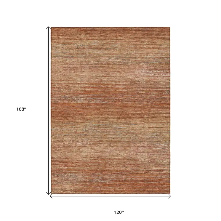10' X 14' Copper Striped Washable Indoor Outdoor Area Rug