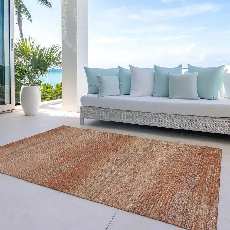 10' X 14' Copper Striped Washable Indoor Outdoor Area Rug
