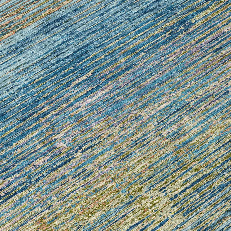 8' Denim Blue Round Striped Washable Indoor Outdoor Area Rug