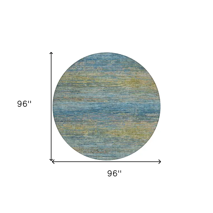 8' Denim Blue Round Striped Washable Indoor Outdoor Area Rug