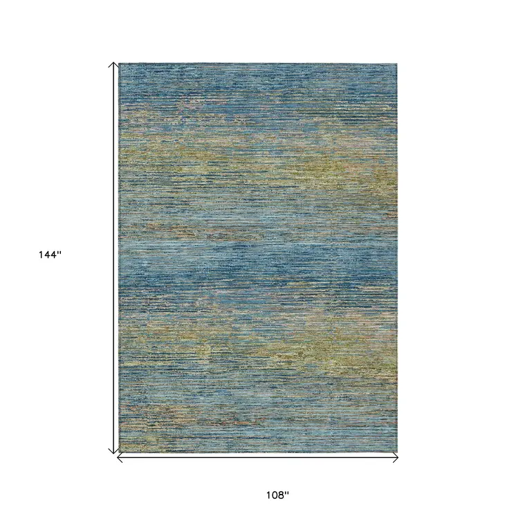 9' X 12' Denim Blue Striped Washable Indoor Outdoor Area Rug