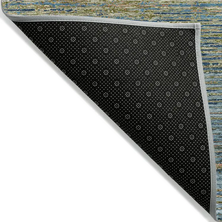 9' X 12' Denim Blue Striped Washable Indoor Outdoor Area Rug
