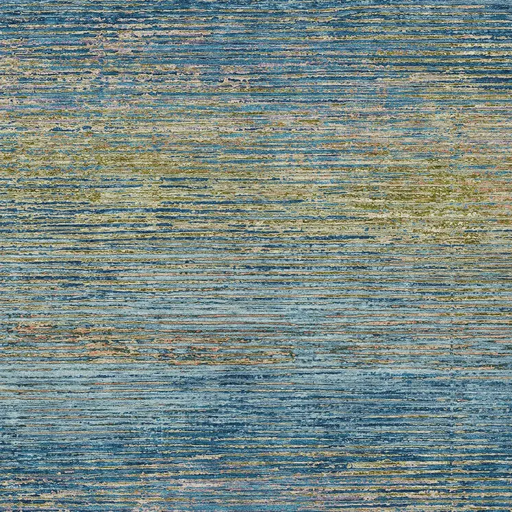 9' X 12' Denim Blue Striped Washable Indoor Outdoor Area Rug