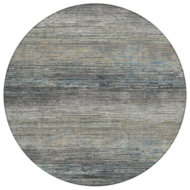 8' Granite Gray Round Striped Washable Indoor Outdoor Area Rug