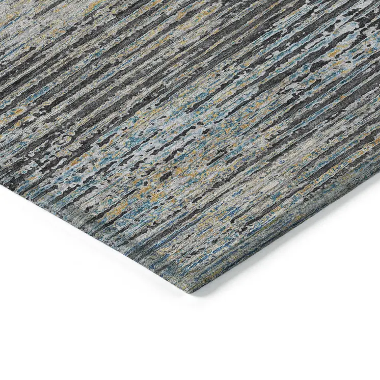 8' Granite Gray Round Striped Washable Indoor Outdoor Area Rug