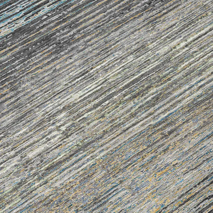 8' Granite Gray Round Striped Washable Indoor Outdoor Area Rug
