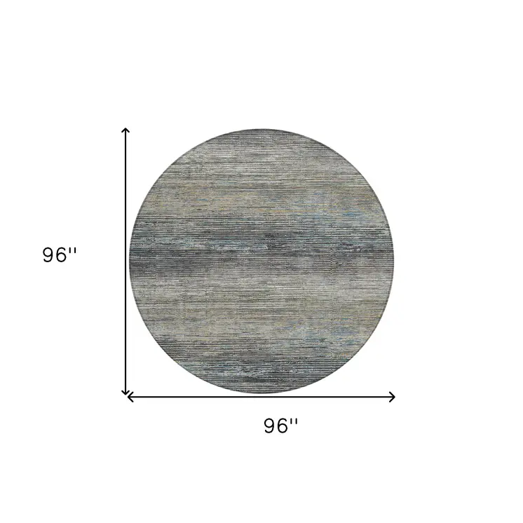 8' Granite Gray Round Striped Washable Indoor Outdoor Area Rug