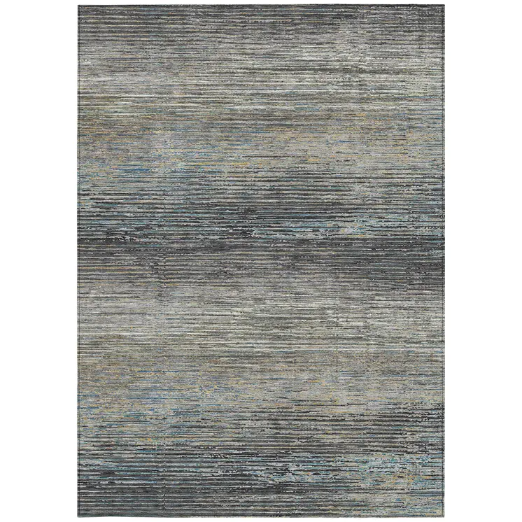 8' X 10' Granite Gray Striped Washable Indoor Outdoor Area Rug