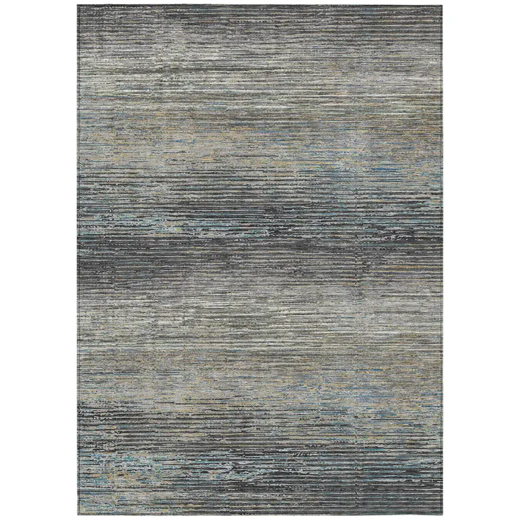 9' X 12' Granite Gray Striped Washable Indoor Outdoor Area Rug