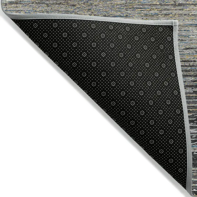 9' X 12' Granite Gray Striped Washable Indoor Outdoor Area Rug