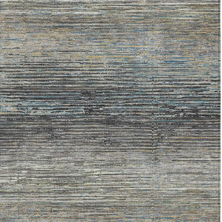 9' X 12' Granite Gray Striped Washable Indoor Outdoor Area Rug