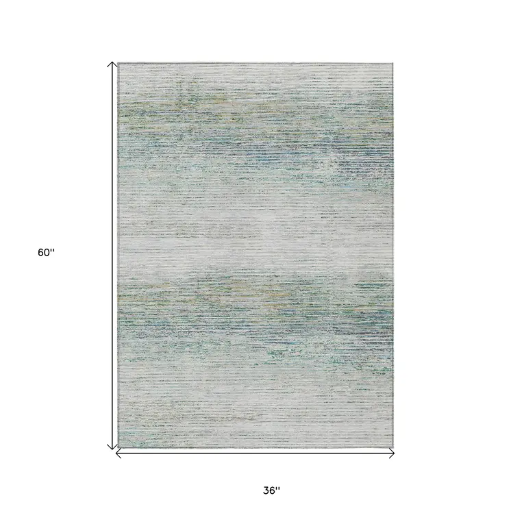 3' X 5' Linen Striped Washable Indoor Outdoor Area Rug