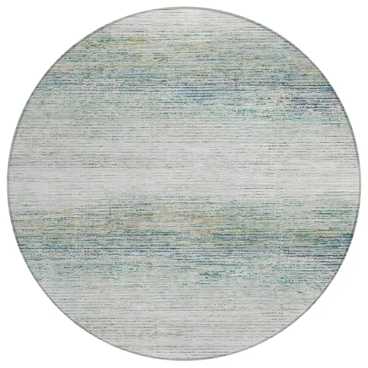 8' Linen Round Striped Washable Indoor Outdoor Area Rug