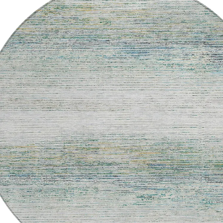 8' Linen Round Striped Washable Indoor Outdoor Area Rug