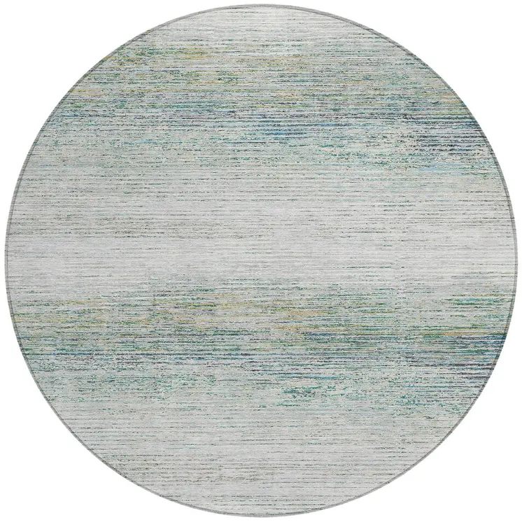 8' Linen Round Striped Washable Indoor Outdoor Area Rug